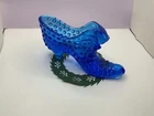 Fenton Shoe Slipper Boot Art Glass Cobalt Blue Cat Head Hobnail