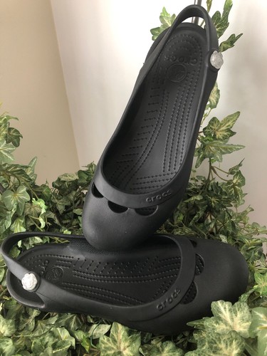 Crocs Women's Size 9 Kadee Slip On Slingback Black Ballet Flats Flower  Button~EX | eBay