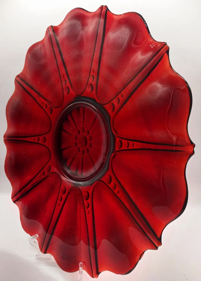 Oyster & Pearl Royal Ruby Depression Glass 13 3/8" Sandwich Plate Anchor Hocking - Image 2 of 4