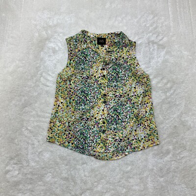 W5 Womens Size S Sleeveless Colorful Geometric Print Button Up Tank Top Blouse 