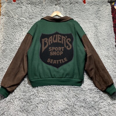Vtg EDDIE BAUER SPORT SHOP Wool Letterman s JACKET MENS SIZE L Shield Logo RARE