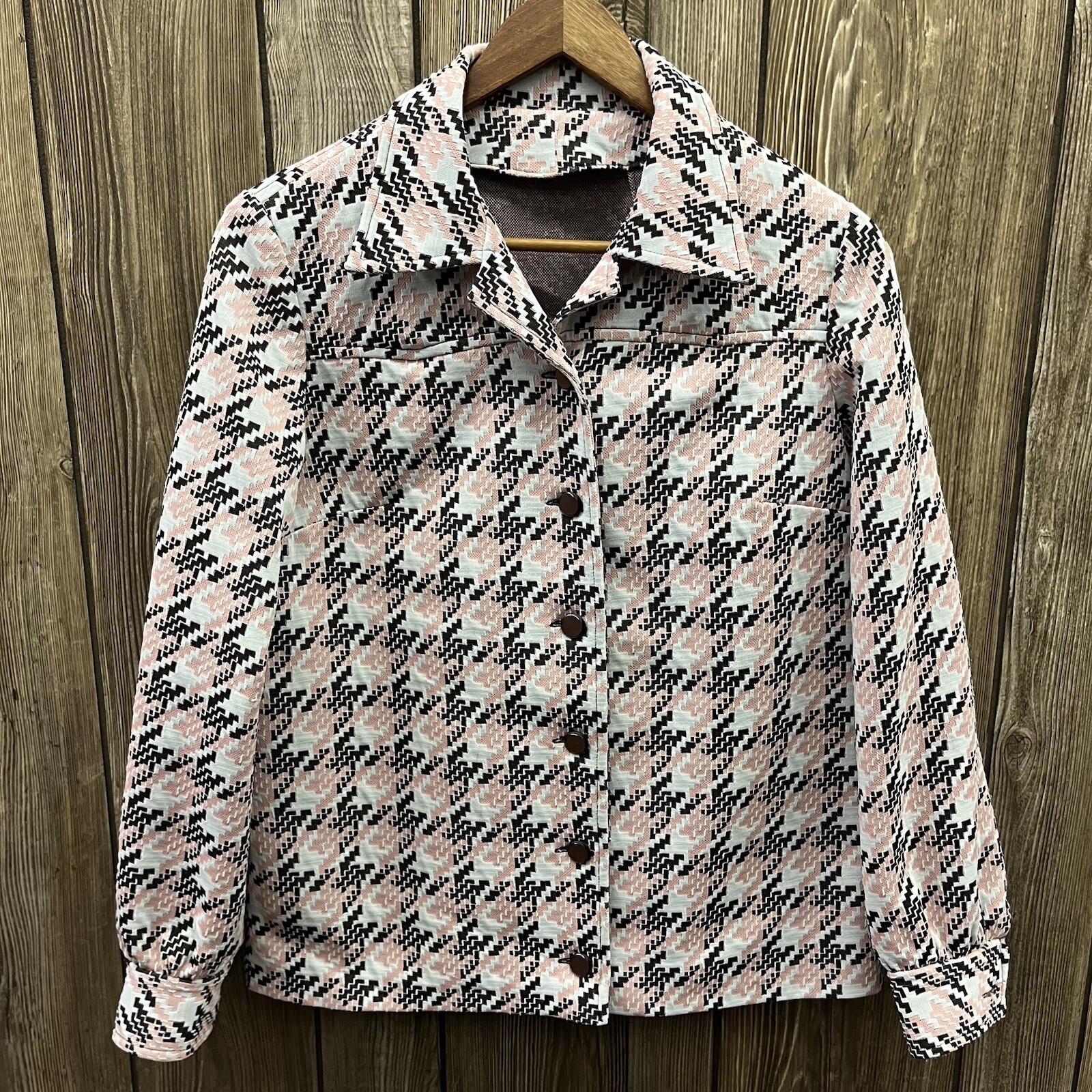 70s Vintage Geometric Pattern Button Front Oversh… - image 1