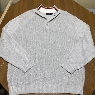 NAUTICA Sweater Mens XXL Grey Knit 1/4 Button Jumper SAIL Jersey