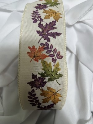 10 Yards 2.5 Inch Wired Ribbon Fall Autumn Sparkly Glittery Leaves Members Mark