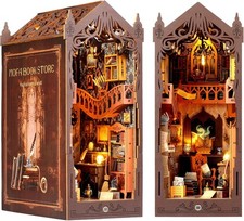 DIY Book Nook Kit, Miniature Dollhouse Bookshelf Insert with LED Light, 3D...