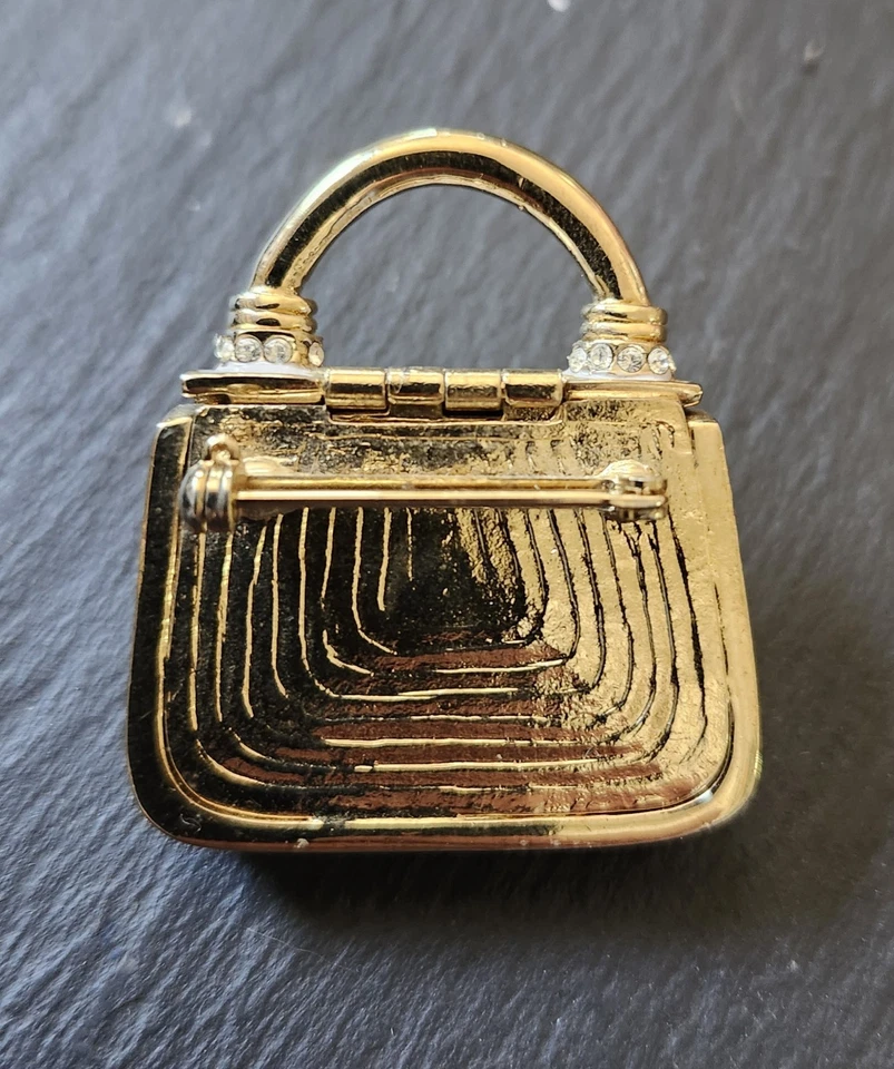 Vintage St. John Handbag Beige Crystal Rhinestones Enamel Brooch Pin Bag #1 - Image 3 of 3