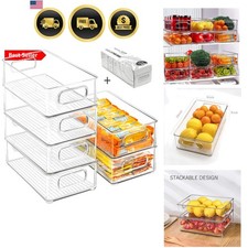 Stackable Refrigerator Organizer Bins, 6 Pack Clear Kitchen Organizer Contain...