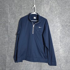 Nike Quarter Zip Pullover Mens Large Navy Blue Fleece Lined Mock Neck Sportswear