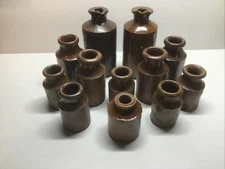 Antique Lot Of 12 Stoneware Inkwells / Ink Bottles.