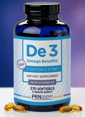 PRN De3 Omega 3 Supplement with Vitamin D3   270 Softgels Dry Eye Support