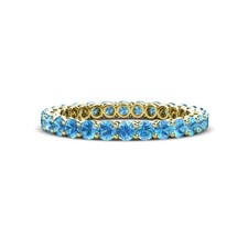 Swiss Blue Topaz Round 2.00mm Full Eternity Band Ring With Yellow Gold Plated
