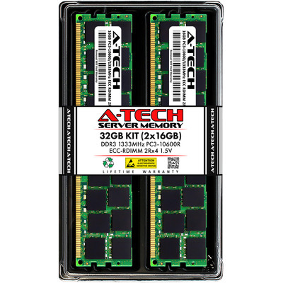 A-Tech 32GB 2x 16GB 2Rx4 PC3-10600R DDR3 1333MHz ECC RDIMM REG Server Memory RAM