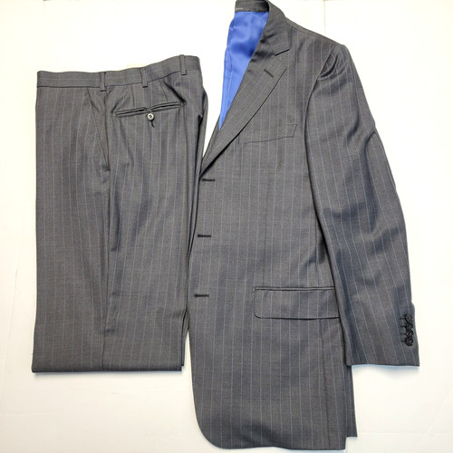 ERMENEGILDO ZEGNA Trofeo Gray WOOL Men's 40R Pants & Jacket Surgeon Cuff STRIPED