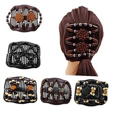 5 Pcs Magic Combs Wood Beaded Stretch Double Side Combs Clips Bun Maker Hair