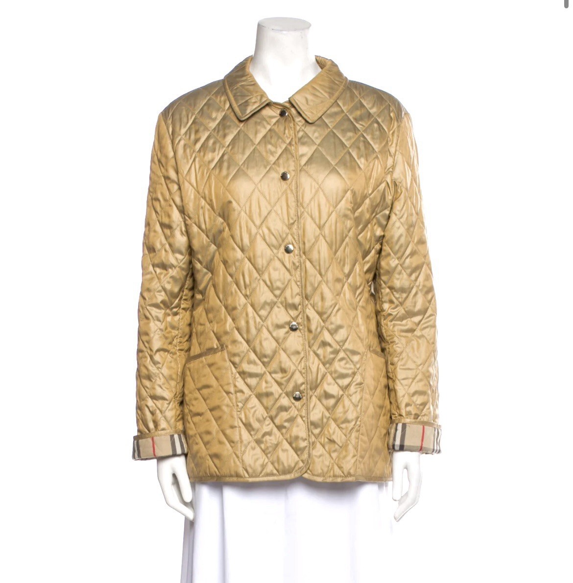BURBERRY gold Diamond quilted nova check coat jacket snap button