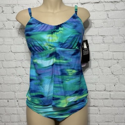 COCO Reef Bra Sized Blue Purple Green Swim Tankini Suit & Cover Up XL 38D NWT