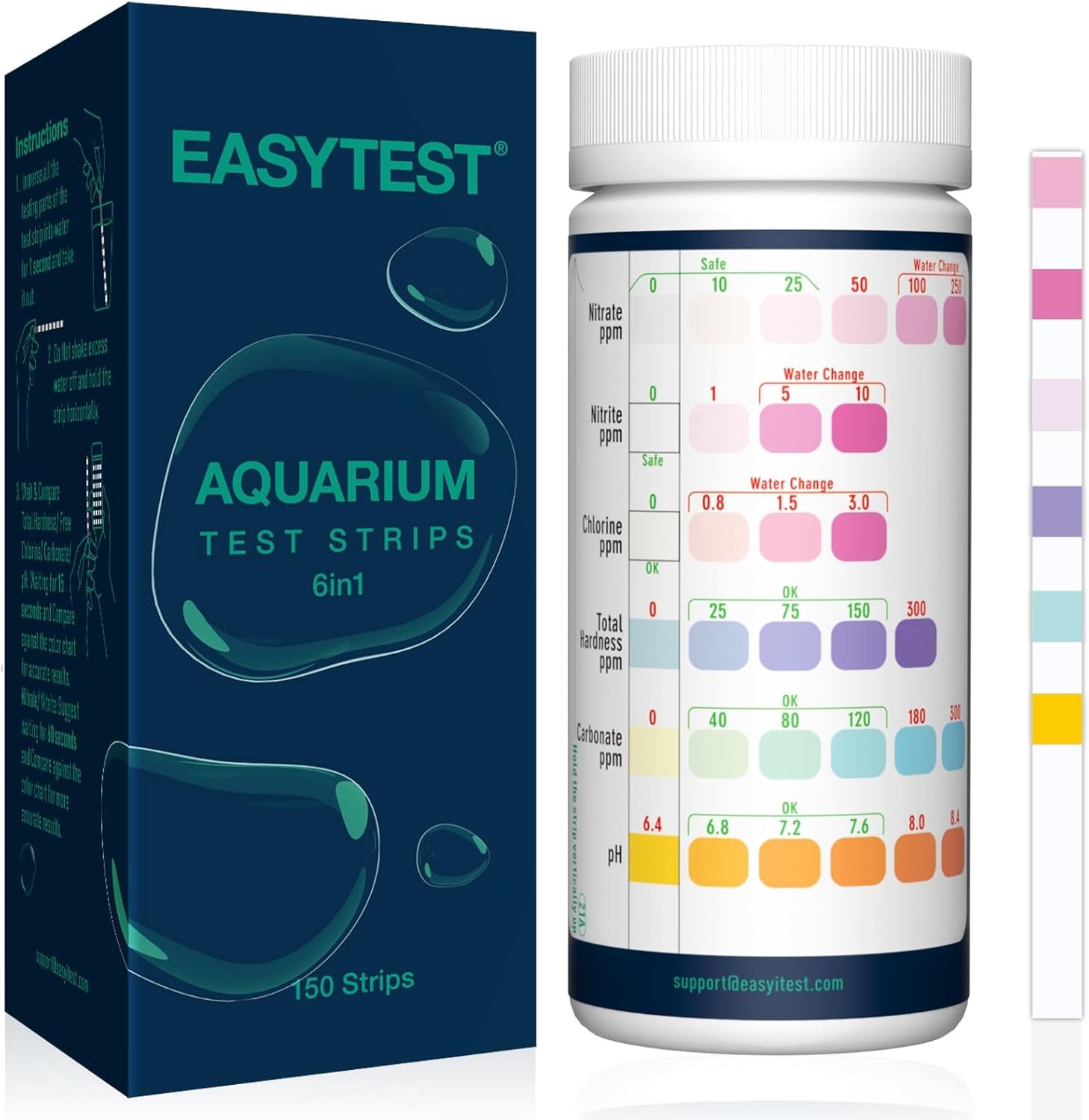 EASYTEST 6 in 1 Aquarium Test Strips, 150 Strip Pack for Freshwater Fish Tank