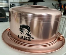 Vintage West Bend Copper Tone Large Round Cake Humidor Carrier W/Locking Lid 60s