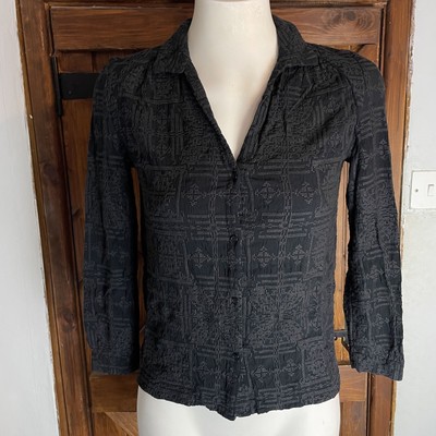 Ba&sh Hemdbluse schwarz Kreuzstich 3/4 Arm geknöpft Größe 0 UK 6