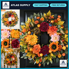 26" Fall Harvest Wreath for Front Door Decor - Pumpkin  Autumn Leaves Accent
