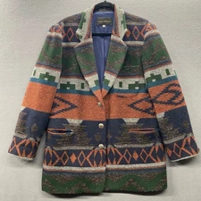 Vtg Southwestern Western Boho Wool Blend Blazer Womens 10 Earthtones Button Down