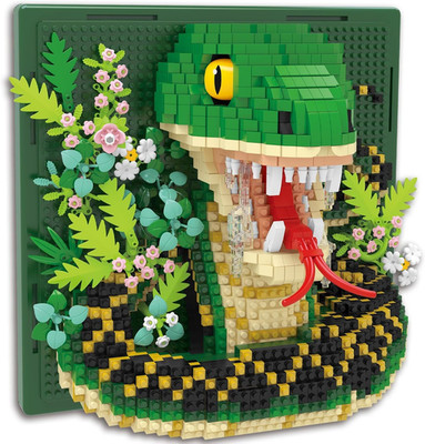 Snake Animal 3D Wall Art Micro Mini Building Blocks Set, Unique Home Wall...
