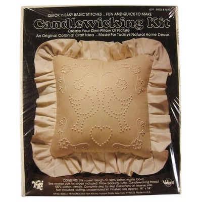 Valiant Birds & Heart Sealed Candlewicking Pillow or Picture Kit 14x14 Vintage
