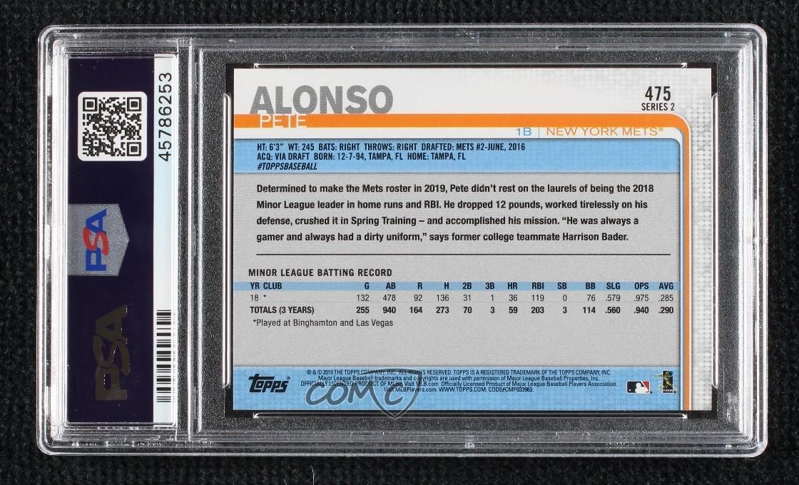 2019 Topps 150th Anniversary Pete Alonso #475 PSA 10 GEM MT Rookie RC view 2