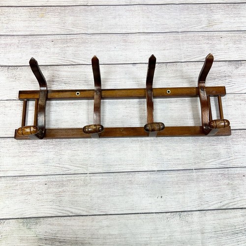 Vintage Bentwood 4 Hook Wall Mount Hat Coat Jacket Scarf Rack Thonet Style Brown