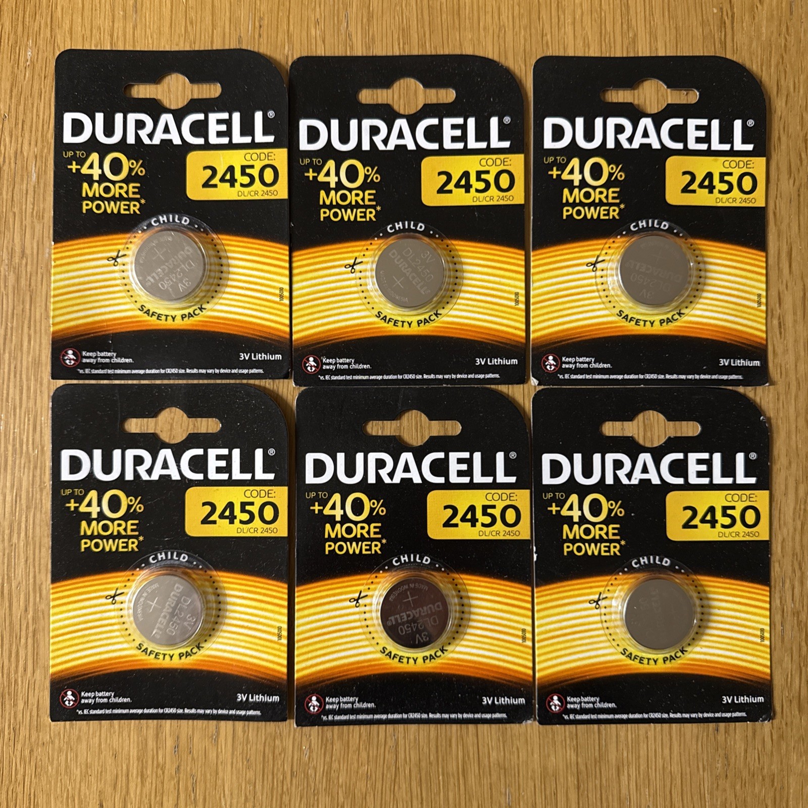 6 x Duracell CR2450 3V Lithium Coin Cell Battery 2450 DL2450 K2450L