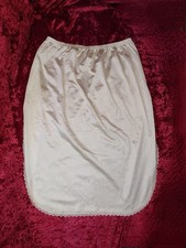 VTG 90s Satin Midi Slip Skirt Cream Off White Side Slit Size Minimalist Sz M