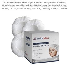 21" Disposable Bouffant Caps CASE of 1000, White Hairnets, Non-Woven, Non-P...