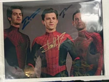 Tom Holland Andrew Garfield, Tobey Maguire Spiderman, Signed Photo 8.5x11 W/CoA