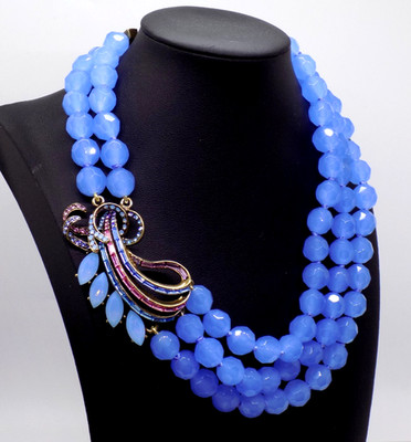 Heidi Daus SWAROVSKI Blue Purple Periwinkle Crystal Two & Three Strand Necklace