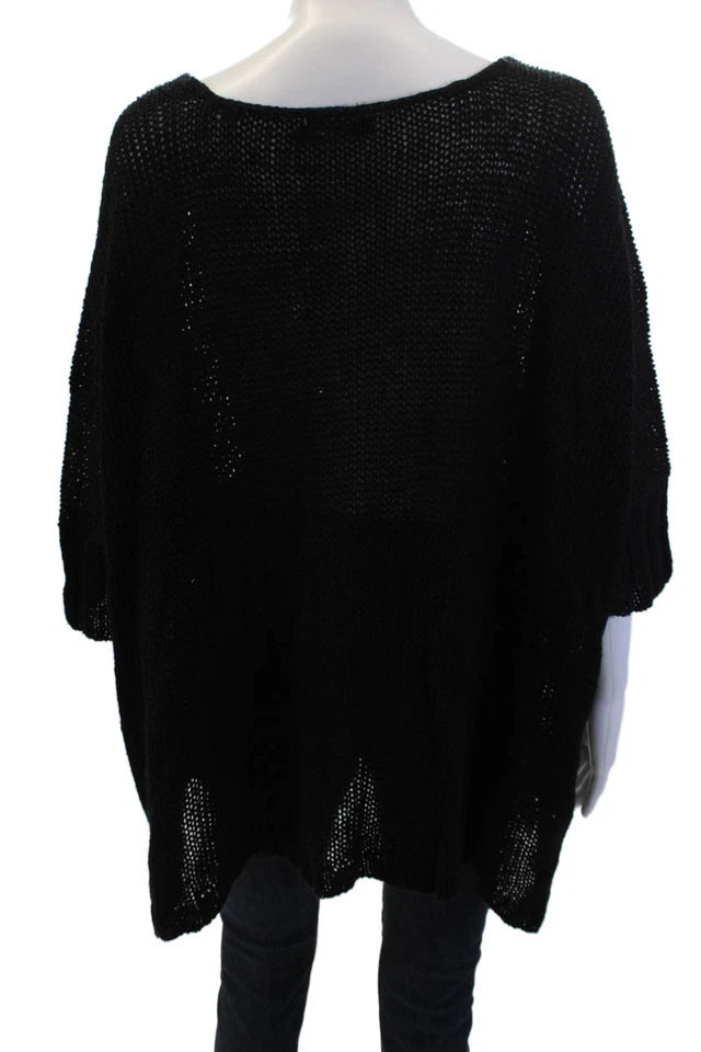 Suéter tejido manga corta cuello en V de lino negro talla S Donna Karan para mujer Foto 3 de 4