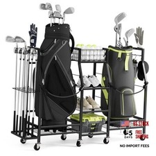 Golf Bag Storage Rack for Garage with Wheels, Holds 2 Golf Bags, Golf Club
