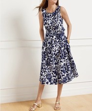 Talbots Women Poplin Fit & Flare Jacobean Midi button down Casual Dress 6 P