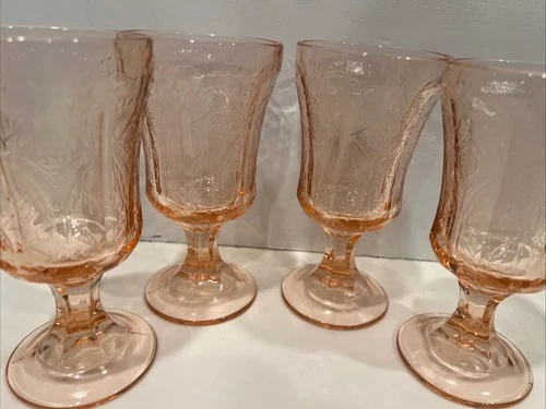 Vintage Indiana Federal Pink Madrid Depression Glass Footed Water Wine Goblet