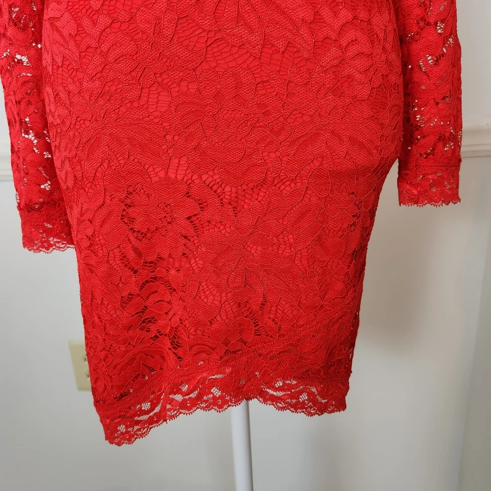 Vestido Bebe XS Mujer Rojo Encaje Mini Cóctel Fiesta Floral Espalda Abierta Cuello en V Hada Foto 4 de 4
