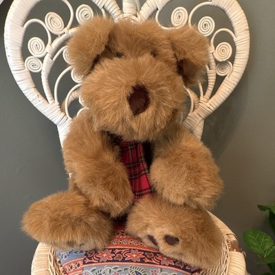 Chosun Brown Dog Plush Stuffed Animal w/ Red Plaid Scarf, Surface Washable