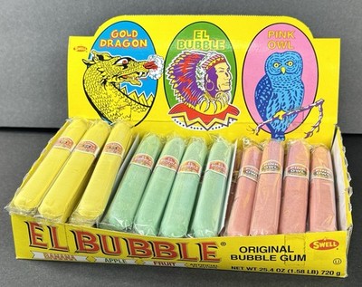 El Bubble Bubble Gum Cigars Display Box Gold Dragon Pink Owl Collectible