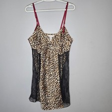 Vintage Cacique Leopard Lace Chemise Slip Nightgown Womens 14 16 Plus Satin