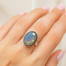 Opalite 925 Sterling Silver Ring Oval Cut Gemstone Fashion Jewelry Gift Idea