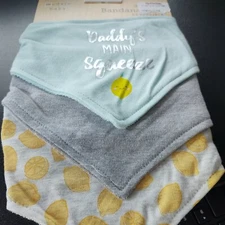 Modern Baby 3 pack Reversible Bandana Bibs Girls daddys main squeeze,grey,lemons