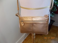 Womens pebble leather wristlet clutch/crossbody purse gold color,