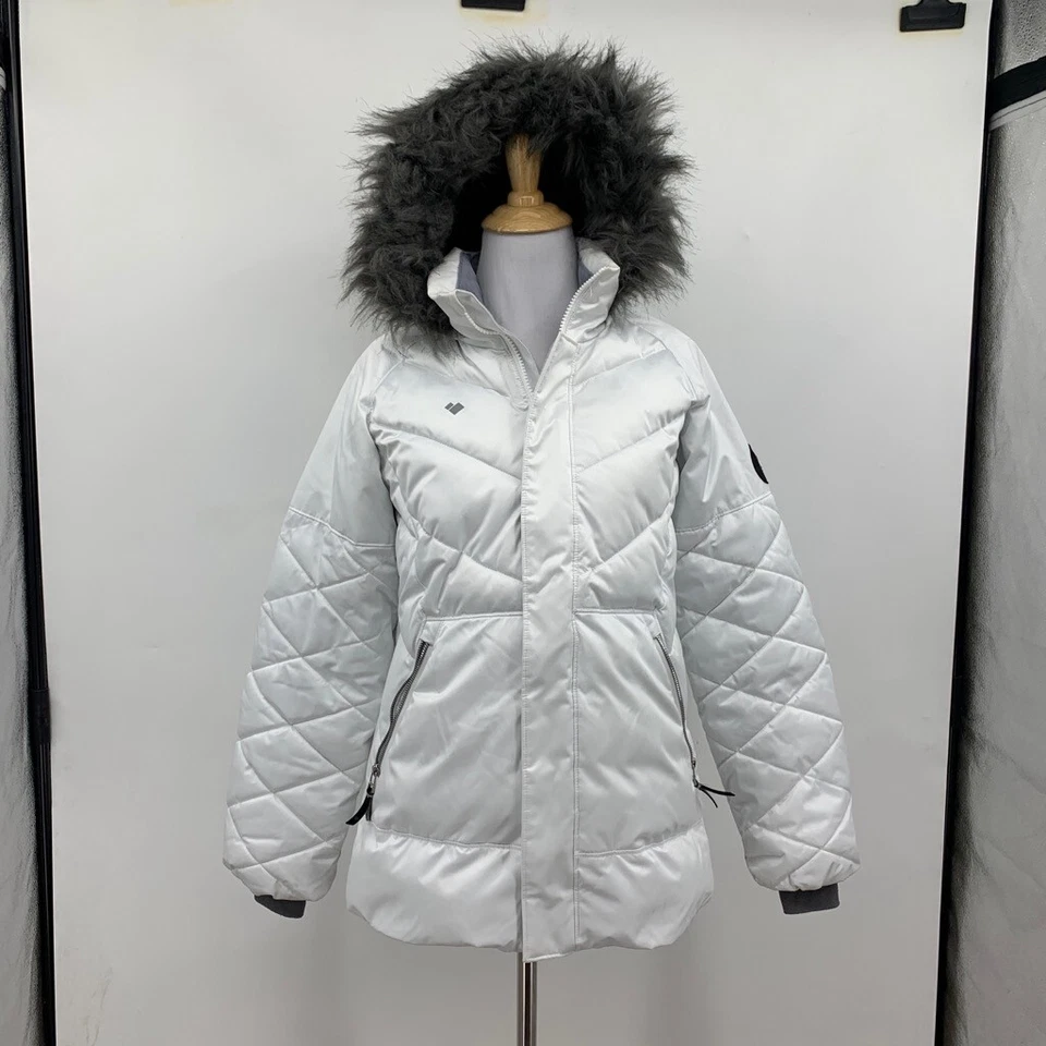 Chaqueta Obermeyer Niña L 14-16 Blanca Rellena Aislada Desmontable Piel Sintética Con Capucha Foto 2 de 4