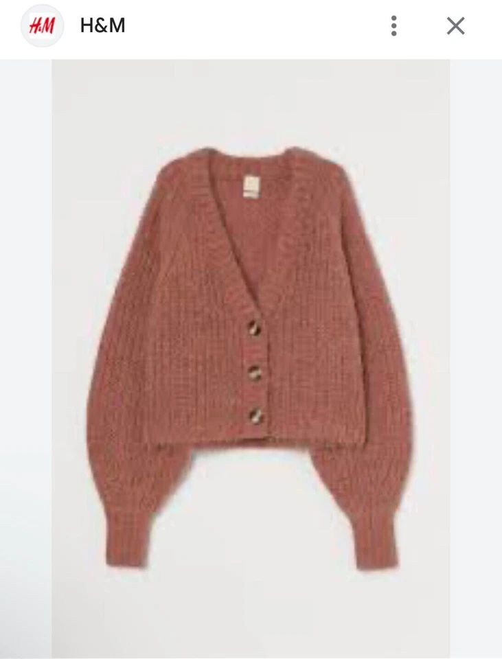 H&M Cropped Cardigan Sweater Wool Alpaca Oversized Bishop Sleeve Size M Buttons
