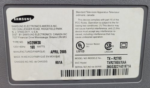 Samsung 27" TV TX-R2765 CRT Retro Gaming Television DynaFlat HDTV W Remote WORKS - Picture 8 of 12