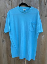 VTG 80s Turquoise Blue Selvedge Pocket T Shirt 2XL Single Stitch Made in USA