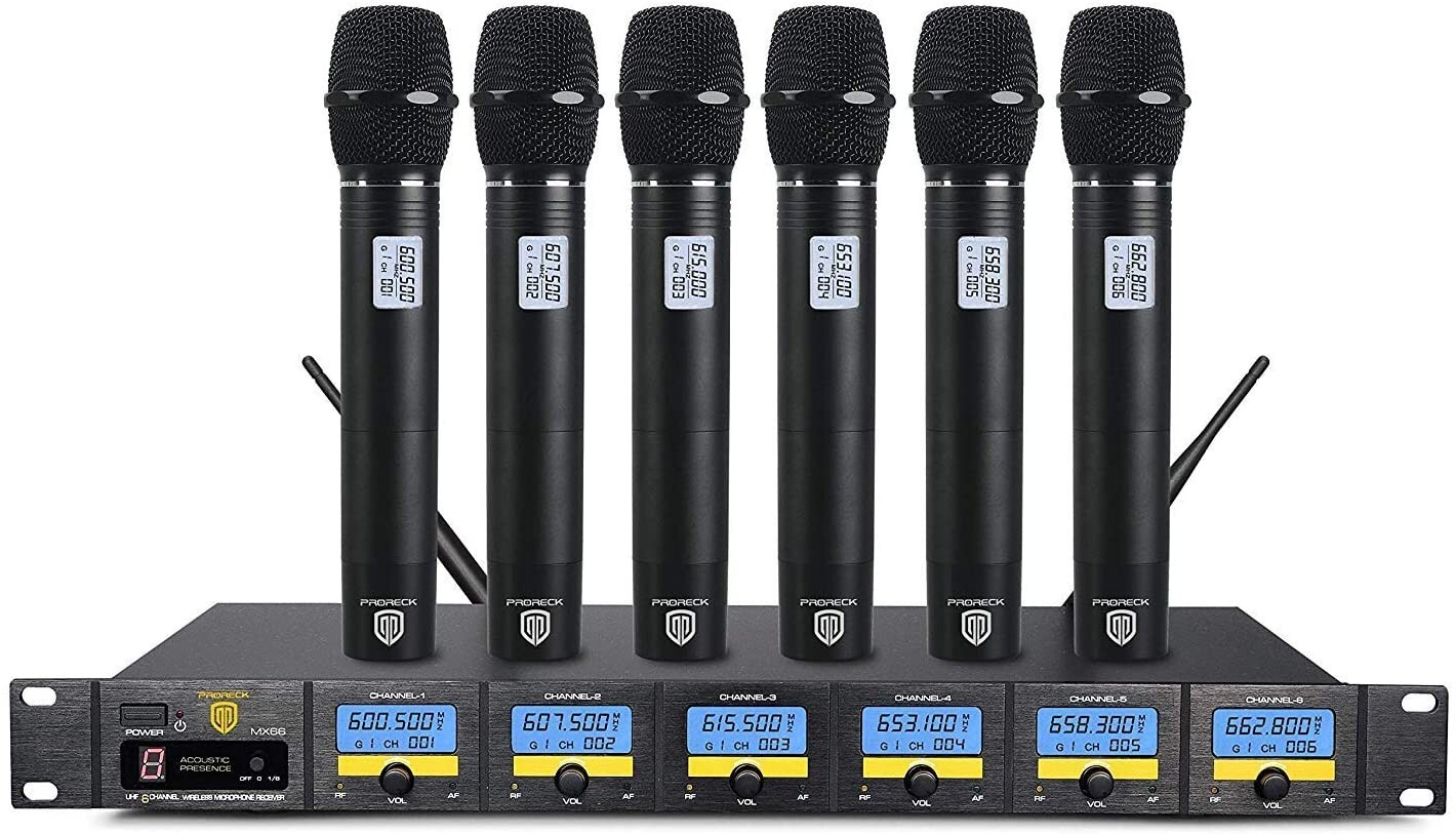 PRORECK MX66 6-Channel UHF Wireless Microphone System with 6